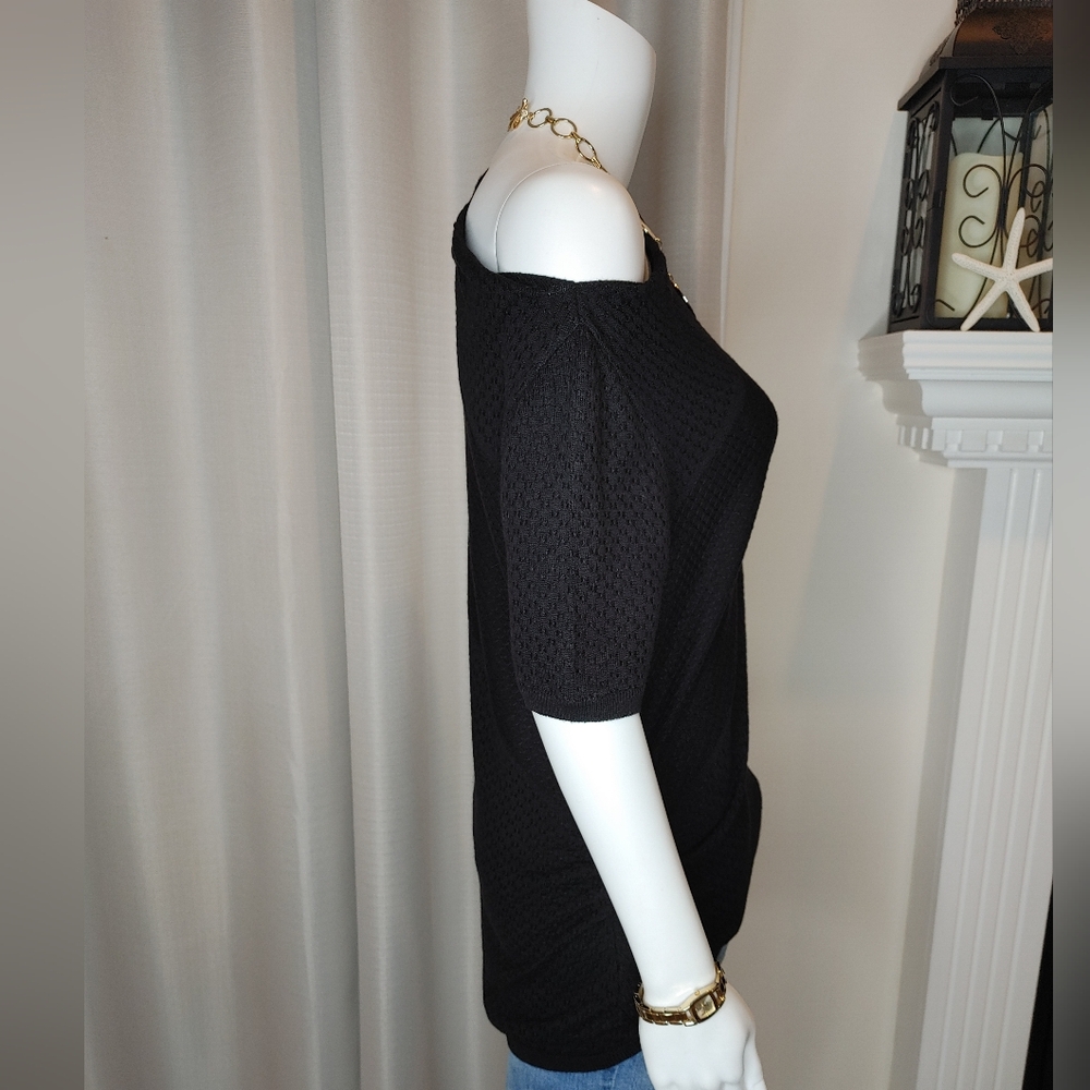 ANTHROPOLOGIE MOTH ASYMETRICAL OFF SHOULDER SWEATER, BLACK S - Picture 4 of 9